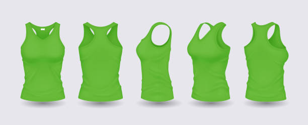 istock Green women tank tops with design template illustration set 2175118653