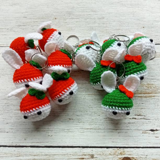 istock Crochet doll keychain, hand crocheted, handmade animal keychain for background texture, illustration 2175128607
