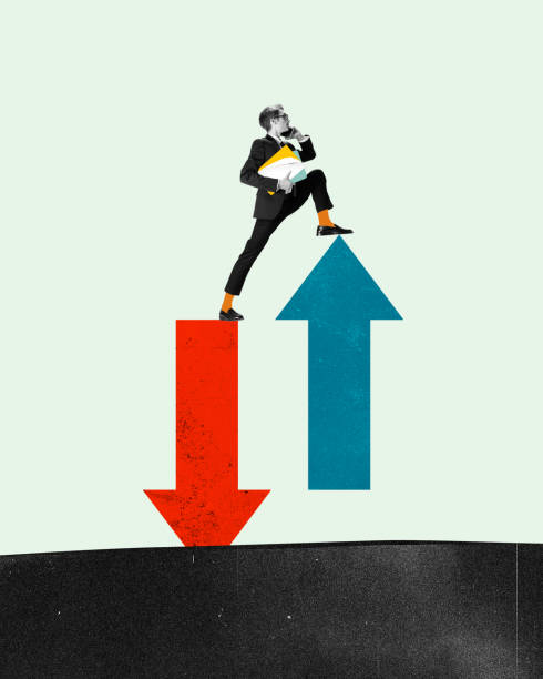 istock Businessman stepping onto upward arrow while talking on phone, symbolizing desire for growth, partnership cooperation and innovative ideas. Contemporary art collage. 2175135669