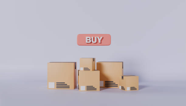 istock 3d Online shopping parcel boxes with Buy button​ concept on pastel color background 2175138727