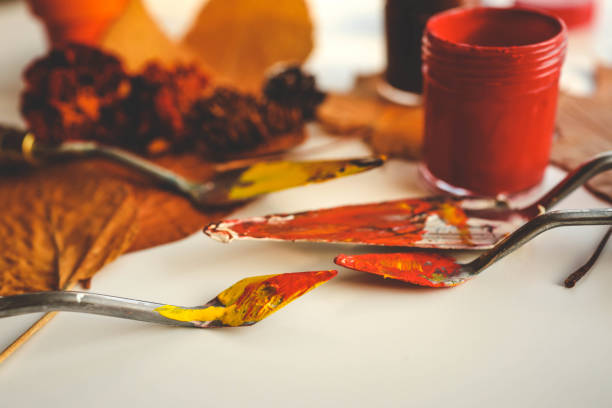 istock Autumn creativity, paints and artist's tools close-up 2175138969