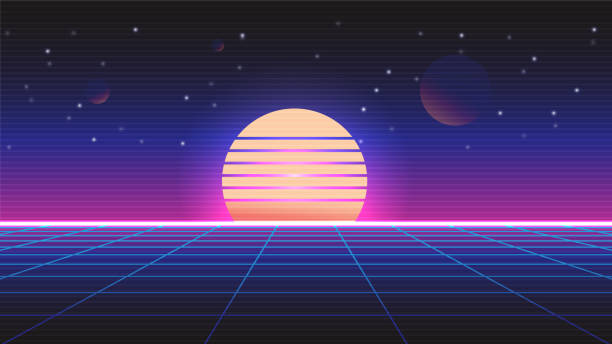 istock Retro background futuristic landscape 1980s style.Synthwave wireframe landscape. Digital retro landscape cyber surface. 80s party background. 2175145714