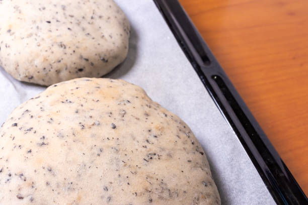 Freshly baked white bread with black sesame seeds