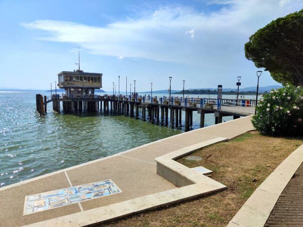 Pier in Passignano on Lake Trasimeno, a lake in the province of Perugia, The lake is the fourth largest in Italy,