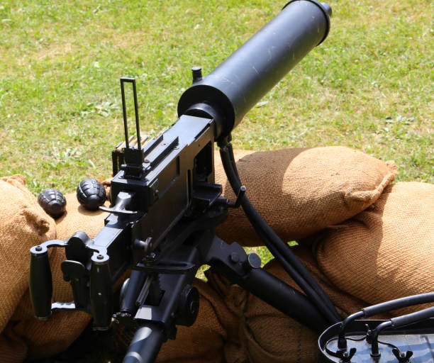 istock old machine gun used during the first and second world wars water-cooled with sandbags during a historical reenactment 2175177328