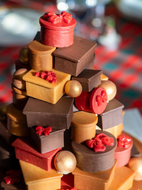 istock Handmade Chocolate Christmas Tree. Chocolate tree made of small gift boxes 2175187248