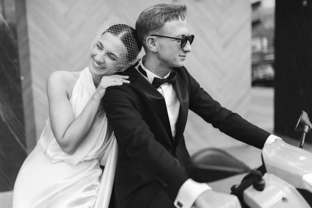 Wedding couple on motor scooter