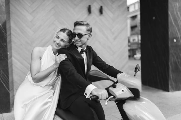 istock Wedding couple on motor scooter 2175188062