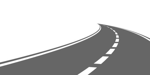 kanyargós út. utazás egy ívelt autópályán. a horizonthoz vezető út háttere perspektívában. kanyargós aszfalt üres vonal izolált vektor koncepció. - út témájú stock illusztrációk