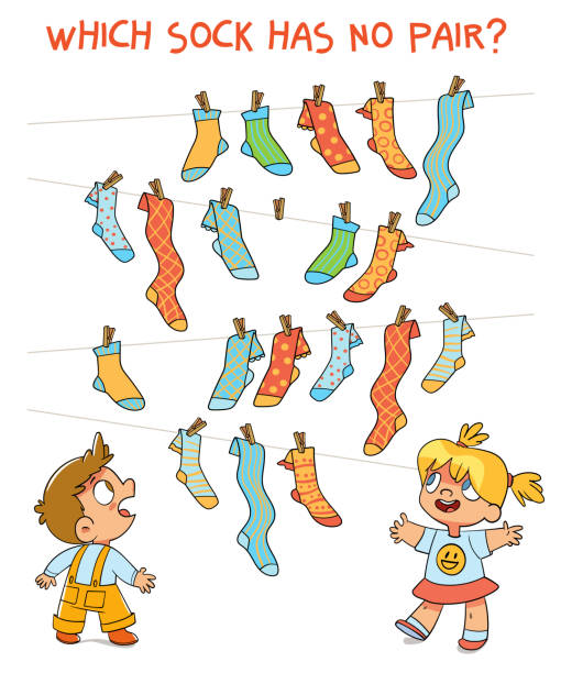 Which sock has no pair. Find two same picture. Educational game for children Which sock has no pair. Find two same picture. Puzzle Hidden Items. Matching game. Educational game for children. Attention task. Colorful cartoon characters. Funny vector illustration multiplication worksheet stock illustrations