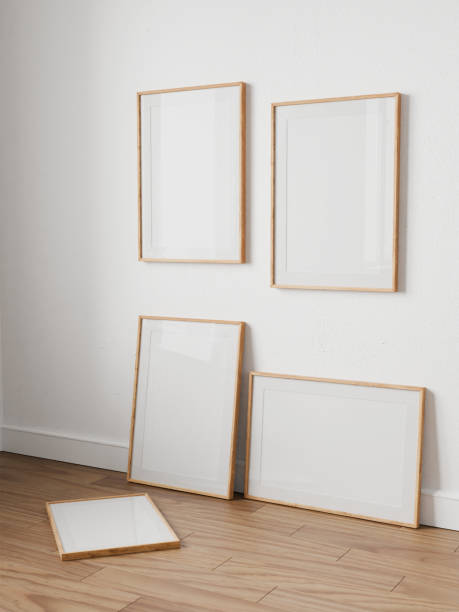 istock Mockup frame set, wood poster empty, in home design, Homey interior design element cozy mockup, 3d render 2175208106