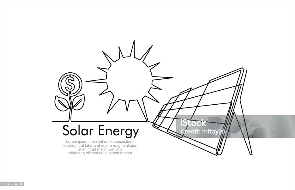 Solor Generator Drawing Solar Energy In Continuous Line Art Drawing Style Solar Panels Facing ...