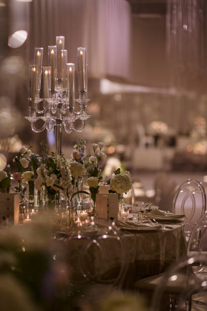 istock Romantic Candlelight in Glass Candleholders on a Dinner Table. stock photo 2175216955