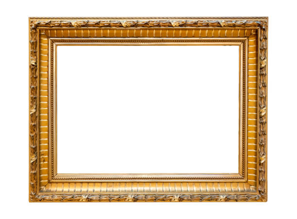 istock Small empty blank gold gilded decorative art painting frame, isolated, copy space middle cut out, template. Art exhibition gallery museum picture framing golden old fashioned classical style design 2175228433