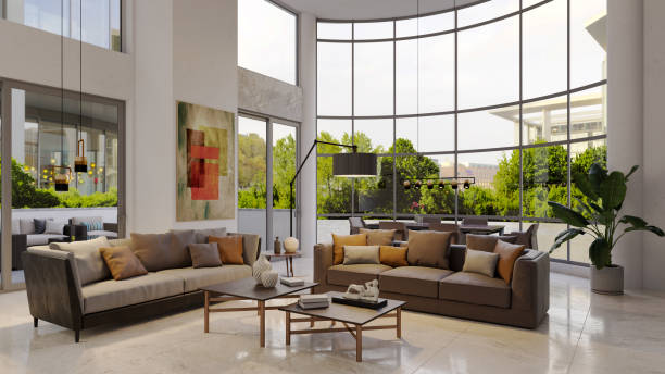 istock Large luxury modern bright interiors Living room mockup illustration 3D rendering image 2175237697