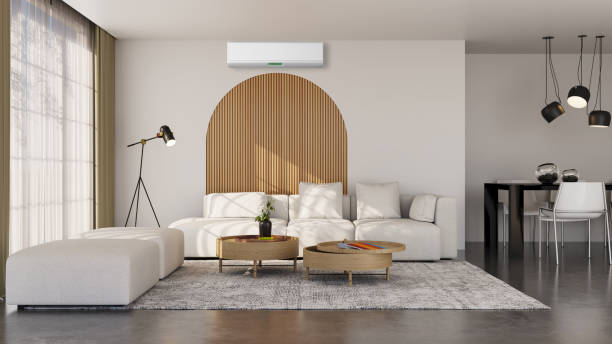 istock modern bright interiors room with air conditioning and remote control illustration 3D rendering 2175237925