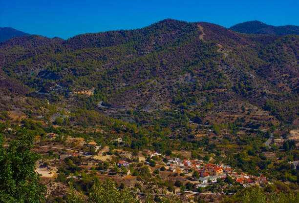 Aerial view on village among mountains in Cyprus