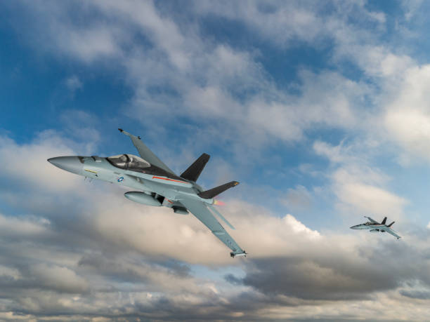 istock Modern fighters jet flying over clouds.  F-18 Hornet over clouds. 2175243975