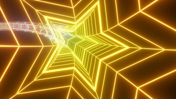istock Endless Wireframe Star Shaped Neon Glowing Rainbow 3D Tunnel Spectrum - Abstract Background Texture 2175269819