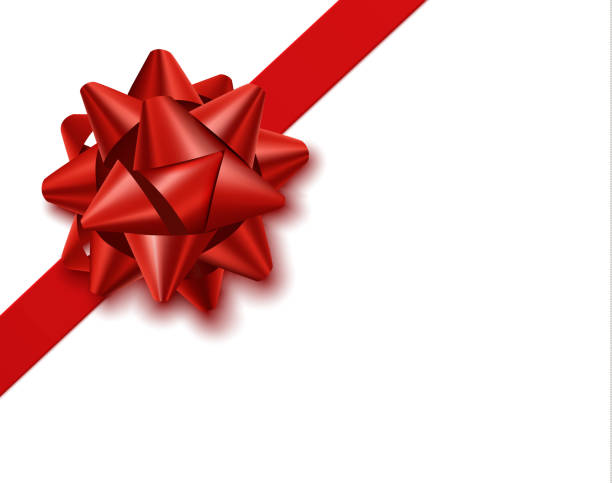 glossy red bow with ribbon, tied at an angle, vector illustration - schleifen stock-grafiken, -clipart, -cartoons und -symbole