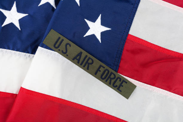 istock US AIR FORCE branch tape on USA national flag 2175292896