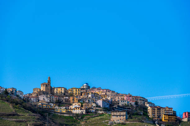 skyline of the village of Anzi with a blue sky in the background, Potenza, Basilicata