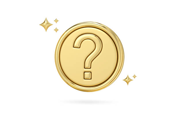 Golden question mark icon, Faq problem solution symbol, 3d rendering stock photo