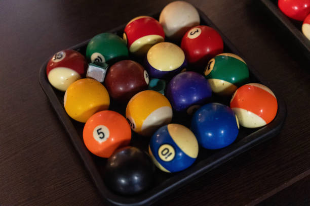 istock Billiard balls are organized in a rack ready for the game 2175307444