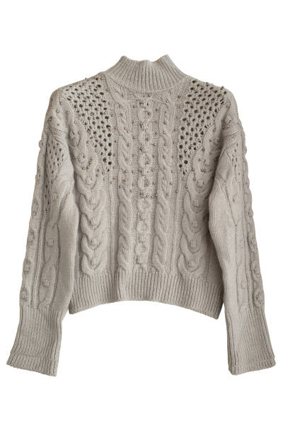 istock Women's knitted sweater gray with pattern isolated on white background. Top view of sweater. 2175323072