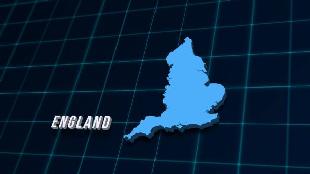 England GB digital geographic map 3d picture on coordinates grid intro. United Kingdom historical country UK geographic background image 8K illustration
