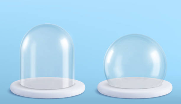 istock Glass dome, isolated glossy bell sphere or transparent cover, realistic vector 3D. Glass dome or empty protection display, plastic hemisphere or showcase exhibition case jar and spherical globe 2175347505