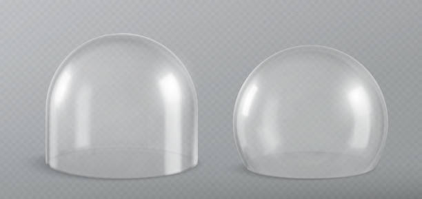 istock Glass dome, isolated glossy bell sphere or transparent cover, realistic vector 3D. Glass dome or empty protection display, plastic hemisphere or showcase exhibition case jar and spherical globe 2175347844