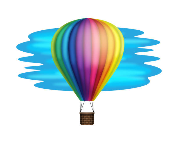 A detailed three-dimensional hot air balloon icon. Objects are grouped for easy editing. Isolated on a transparent background.