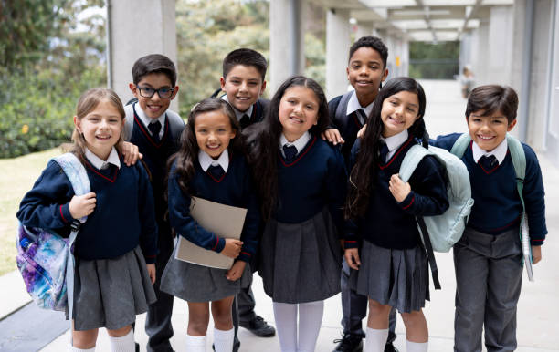 istock Group of students looking very happy at their elementary school 2175373385