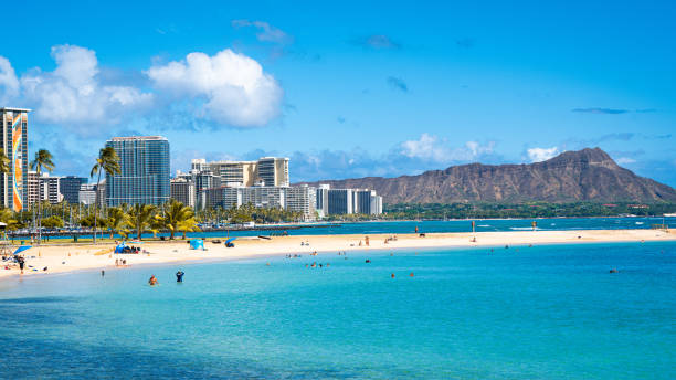 Beautiful beach scenery with Diamond Head in the background