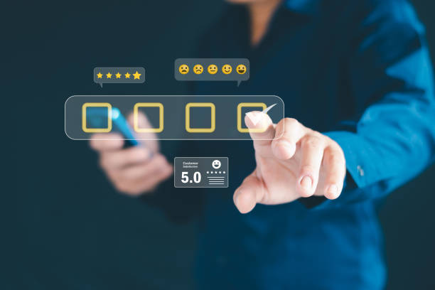 istock Smartphone customers express their satisfaction, rate service quality, rank business reputation, customer satisfaction survey. 2175384064