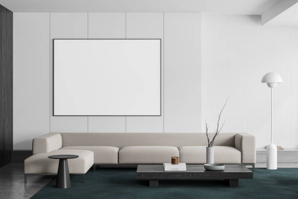 istock Stylish home living room interior couch and coffee table, mockup frame 2175391442