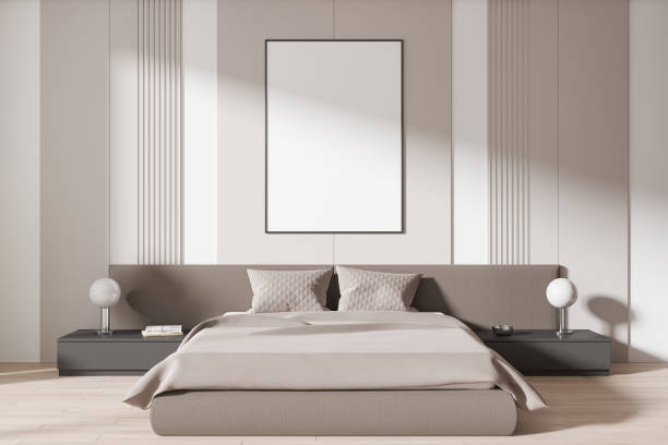 istock Blank poster mockup in modern bedroom interior. 3D Rendering 2175392988