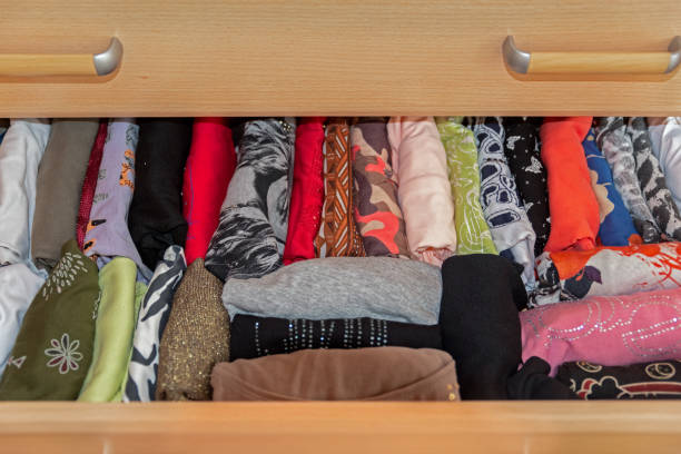 istock Clothes folded and neatly organized in a drawer 2175401438