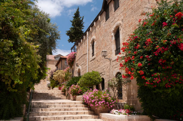 View of the picturesque neighborhood of Yemin Moshe in Jerusalem, Israel. stock photo