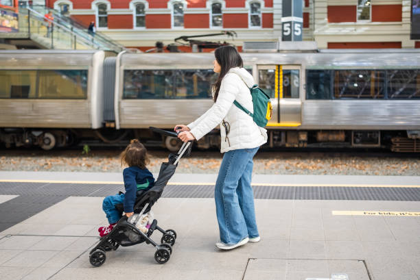 istock Mom with her on in the stroller waiting for train in Perth station 2175412271