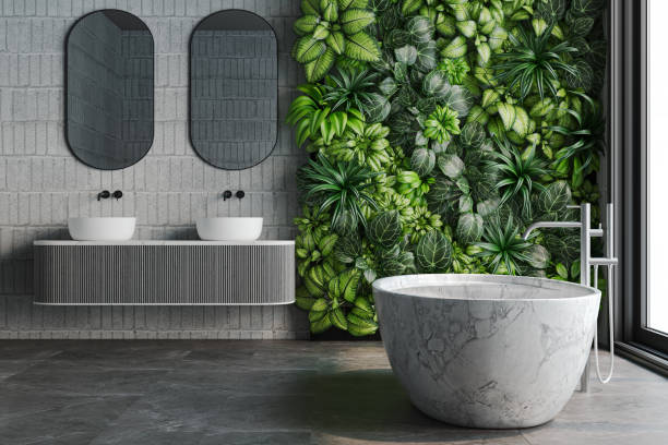 istock Green Brutalist Bathroom Design with Green Wall. 2175422554