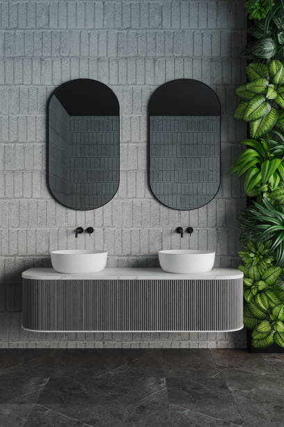 Green Brutalist Bathroom Design with Green Wall.
