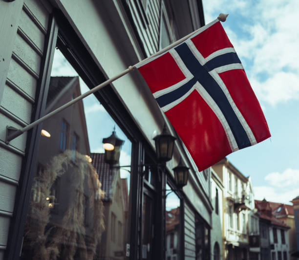 istock Norwegian flag by a gift shop in Bergen 2175430214