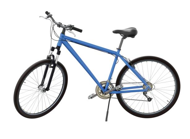 istock Blue bicycle standing on kickstand, side view isolated on white background 2175433562