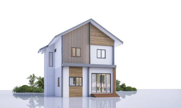istock Architecture 3d rendering illustration of modern minimal house on white background 2175437253