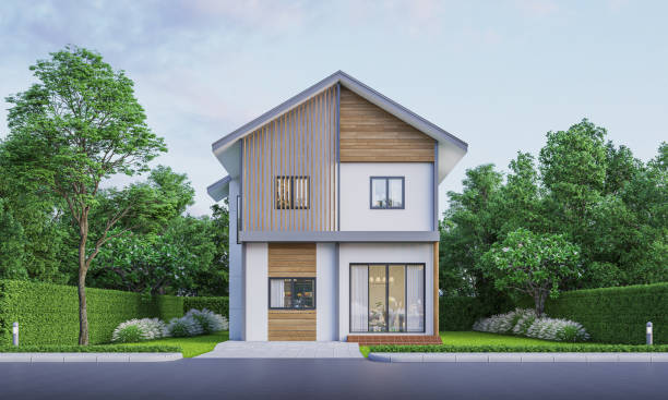 istock Modern house exterior evening view with lawn grass.3d rendering 2175437258