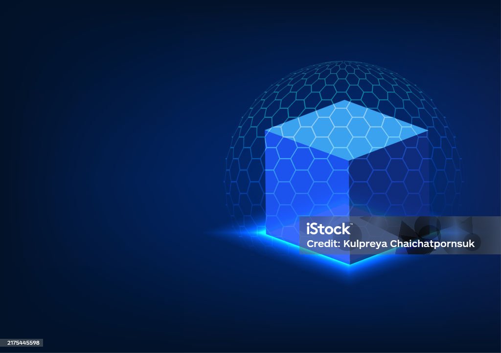 Square Block Chain Blockchain Technology Featuring Square Block Protect By A Hexagonal ...