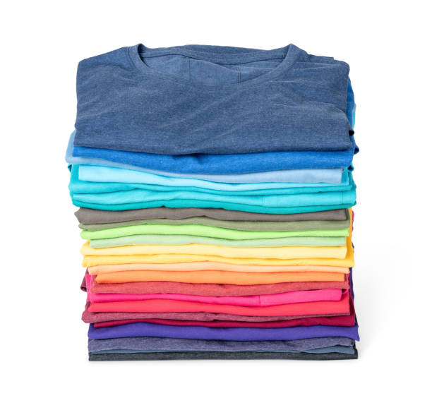 istock Stack of colorful t-shirt isolated on white background. File contains a path to isolation. 2175447336