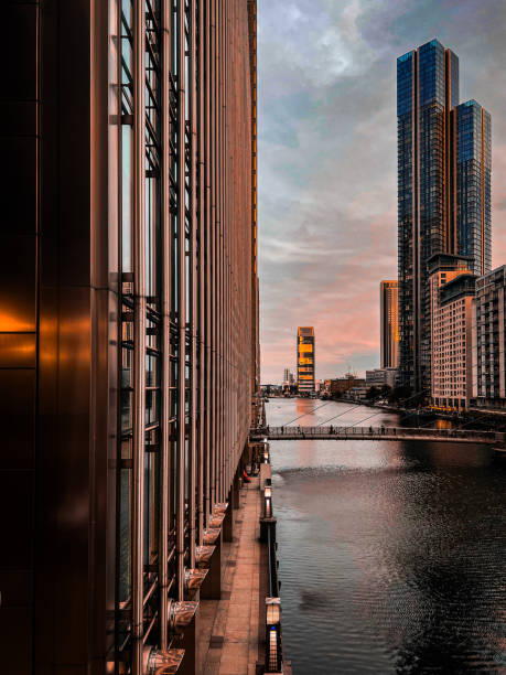 istock Canary Wharf sidewalk - golden hour 2175452338